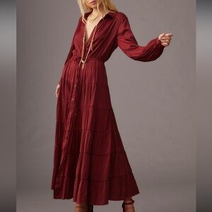 Anthropologie Deep Red Long Sleeve Dress